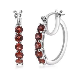 Mozambique Garnet Platinum Over Sterling Silver Hoop Earrings